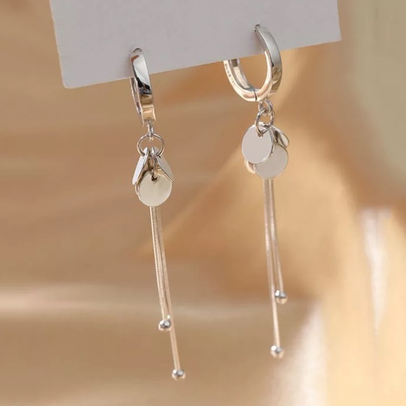 NEW 925 STERLING SILVER LONG TASSEL HOOP EARRINGS - Picture 5 of 5